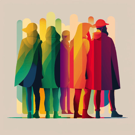 Group of people in raincoat and cap. Colorful vector illustration.の素材