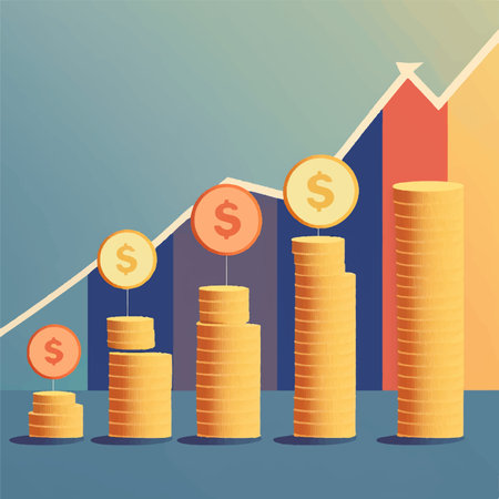 Financial growth graph with gold coins. illustration. Flat design.の素材