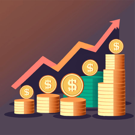 Coins stack with growth graph. illustration in flat style.の素材