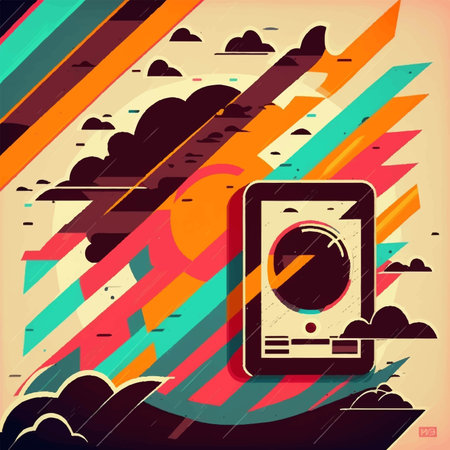 Retro style colorful background with flat designedの素材