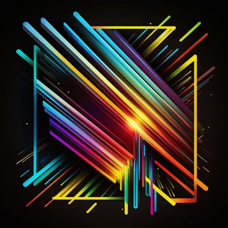 Colorful lineer geometric lines over dark background, abstract technology designの素材
