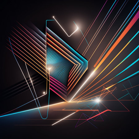 Colorful lineer geometric lines over dark background, abstract technology designの素材