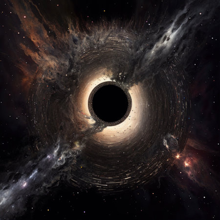 Black hole panoramic illustration view from dark spaceの素材