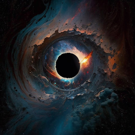 Black hole panoramic illustration view from dark spaceの素材