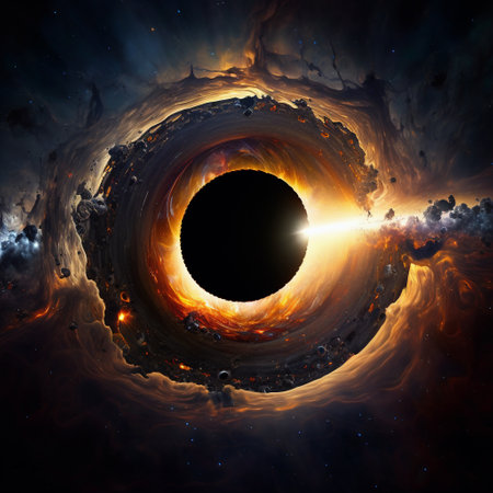 Black hole panoramic illustration view from dark spaceの素材