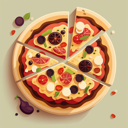 Flat lay view of pizza illustration with copy spaceの素材