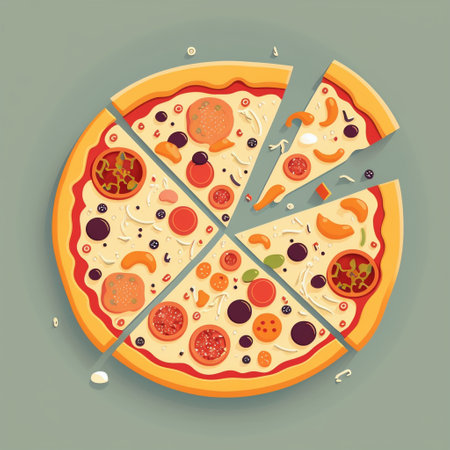 Flat lay view of pizza illustration with copy spaceの素材