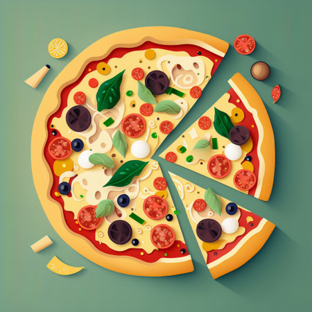 Flat lay view of pizza illustration with copy spaceの素材