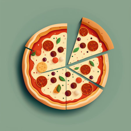 Flat lay view of pizza illustration with copy spaceの素材