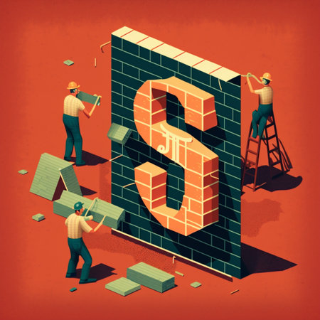 Workers erecting a brick wall with usd icon, investment conceptの素材