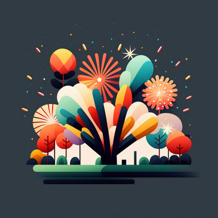 Fire works show at night background minimal styleの素材