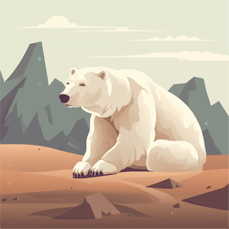 Unhappy polar bear portrait, it is in a desert.の素材