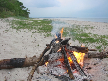 campfire on the beachの写真素材