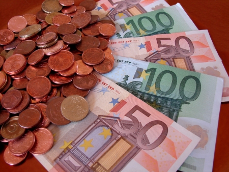 50 euro and 100 euro and euro centsの写真素材