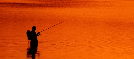 fishing in the sunset