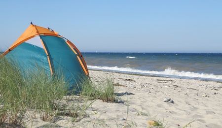 camping on the beach の写真素材