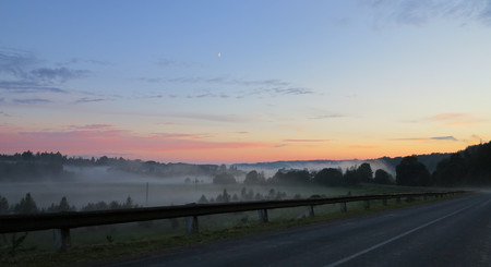 beautiful fog over countrysideの写真素材