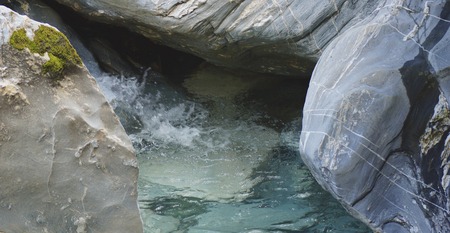 Water in the canyons in the Alps in Europeの写真素材