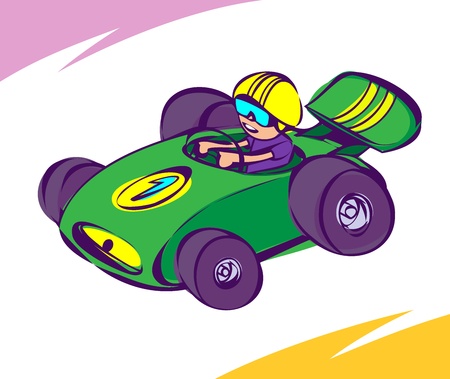 Guy driving a green race carのイラスト素材