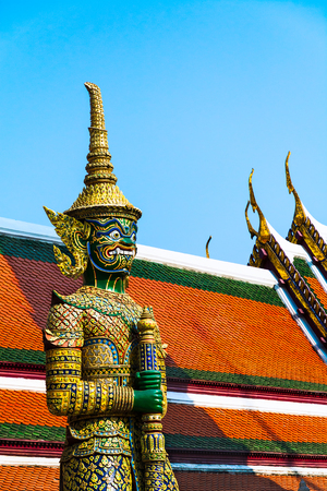 Demon Guardian at Wat Phra Kaew - the Temple of Emerald Buddha, Grand Palace in Bangkok, Thailand. Selective focusの写真素材
