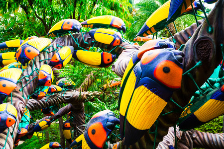 CHONBURI, THAILAND - March 18, 2016: Beautiful garden decoration in Nong Nooch Tropical Botanical Garden. A lot of beetles. Nong Nooch Tropical Botanical Garden is a 500-acre botanical garden in Chonburi, Thailand. Selective focusのeditorial素材
