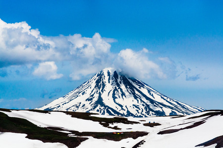 View on Viluchinskiy volcano, Kamchatka, Russia. Selective focus
