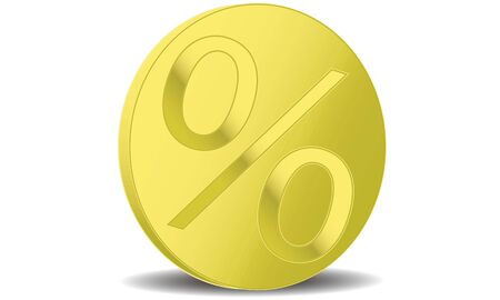 1 gold coin standing with a percent signの写真素材