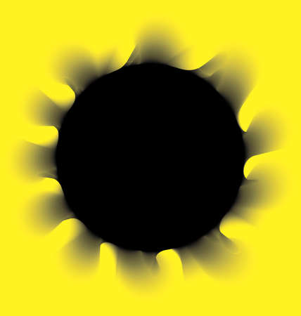 Black smoke circle on a yellow backgroundの写真素材