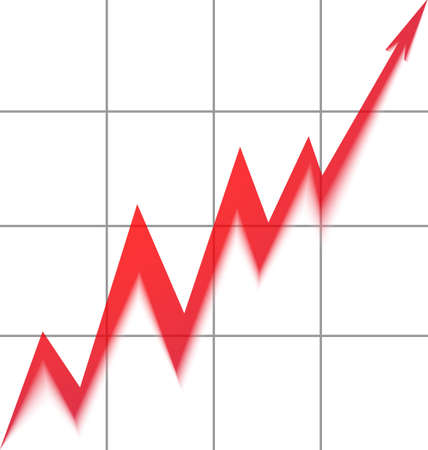 red graph growing right up to the tableの写真素材