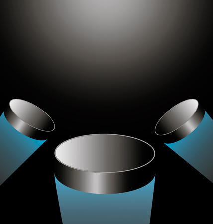 three hockey puck flying into the light in the center verticalのイラスト素材