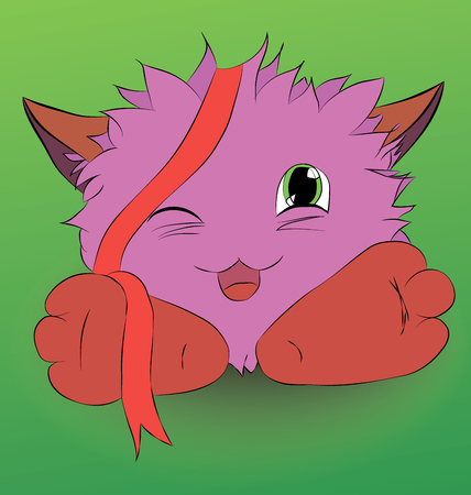 cute cartoon monster and a red ribbon on his headのイラスト素材