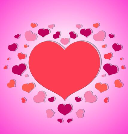 little hearts around a big red heart pink backgroundのイラスト素材
