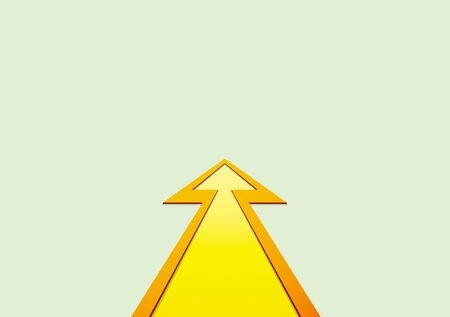 golden arrow with a stroke up on white backgroundの写真素材