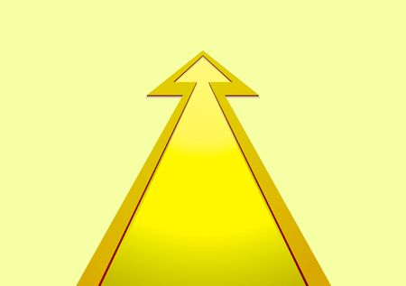 golden arrow with a stroke up on yellow backgroundの写真素材