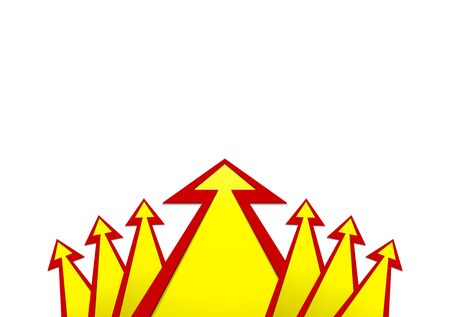 seven arrows with red stroke on white backgroundの写真素材