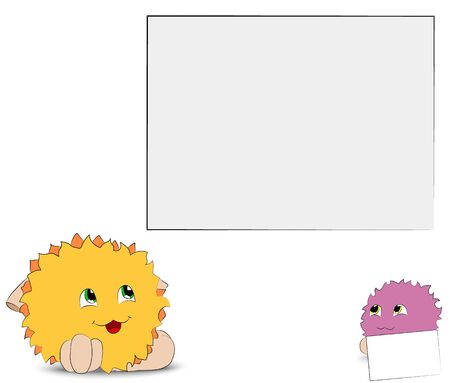Two cartoon characters look at the posterのイラスト素材