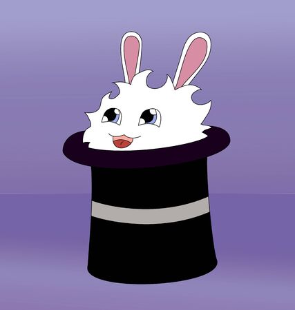 White cartoon rabbit sits in a magicians hatの写真素材