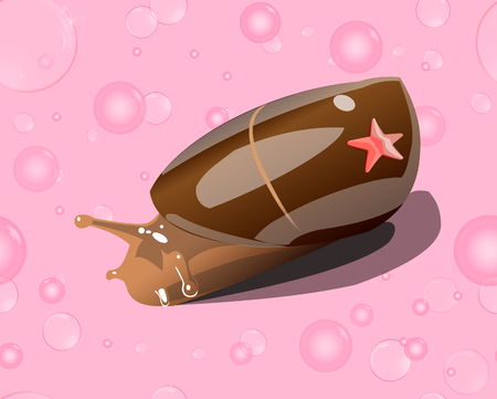 starfish and snail, bubbles on a pink backgroundのイラスト素材