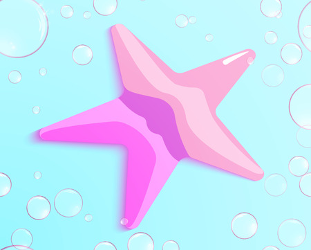 bubbles around a starfish on a blue backgroundのイラスト素材