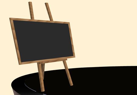 Illustration of wooden board for restaurant menu on a black tableの写真素材