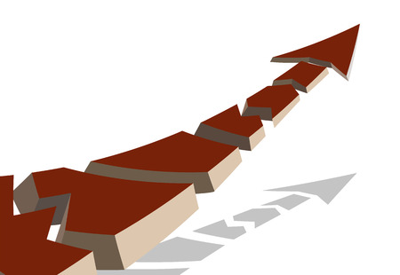 3d colored arrow, broken into pieces flying over the colored sectorsのイラスト素材