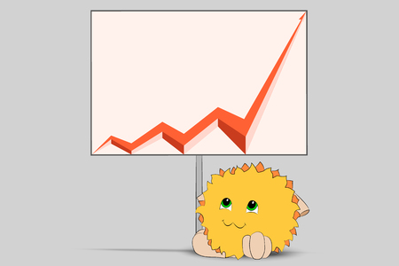 cute cartoon character looking at a red graphのイラスト素材