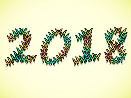 2018 new year consisting of multi colored butterfliesのイラスト素材