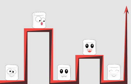 Different cartoon faces sit on different red branches of the same graphic.のイラスト素材