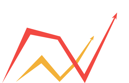 red and yellow graphics with arrows on white backgroundのイラスト素材