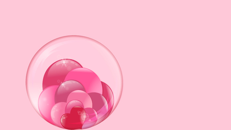 hearts lie inside a transparent glass bowl on a pink backgroundのイラスト素材