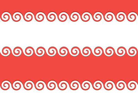 red ribbon with ornament on the edges on a white backgroundのイラスト素材