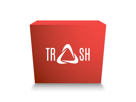 red box with a white inscription - trash, stylized recycling , 3d templateのイラスト素材