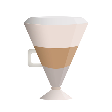 Latte coffee layered, glass cup with a handle milk froth hatの写真素材
