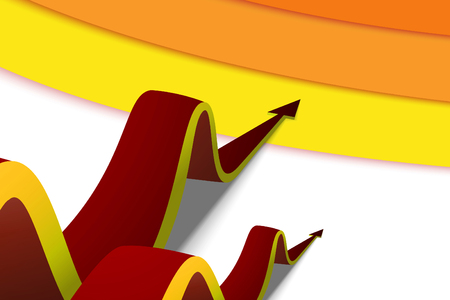 red arrow moving forward on a yellow backgroundの写真素材